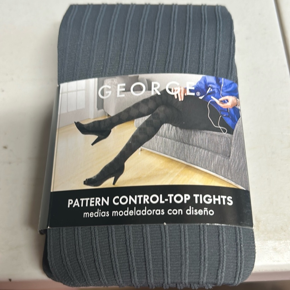 Ladies gray George pattern control-top tights